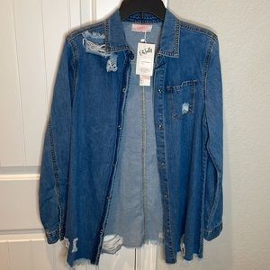 **NWT** Distressed Denim Shacket